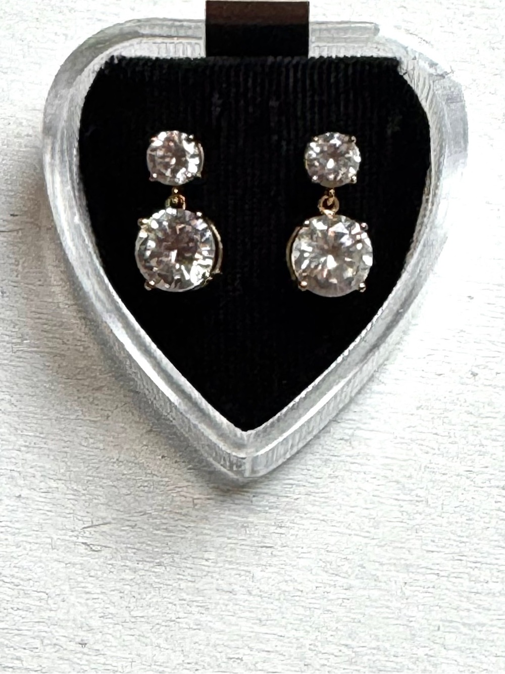 VTG 14K Gold Double Brilliant Cut Cubic Zirconia Crystal Drop Earrings